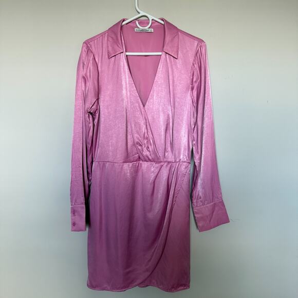 Abercrombie & Fitch Women Satin Dress Large Tall Drapey Barbiecore Holiday Party - Picture 2 of 7